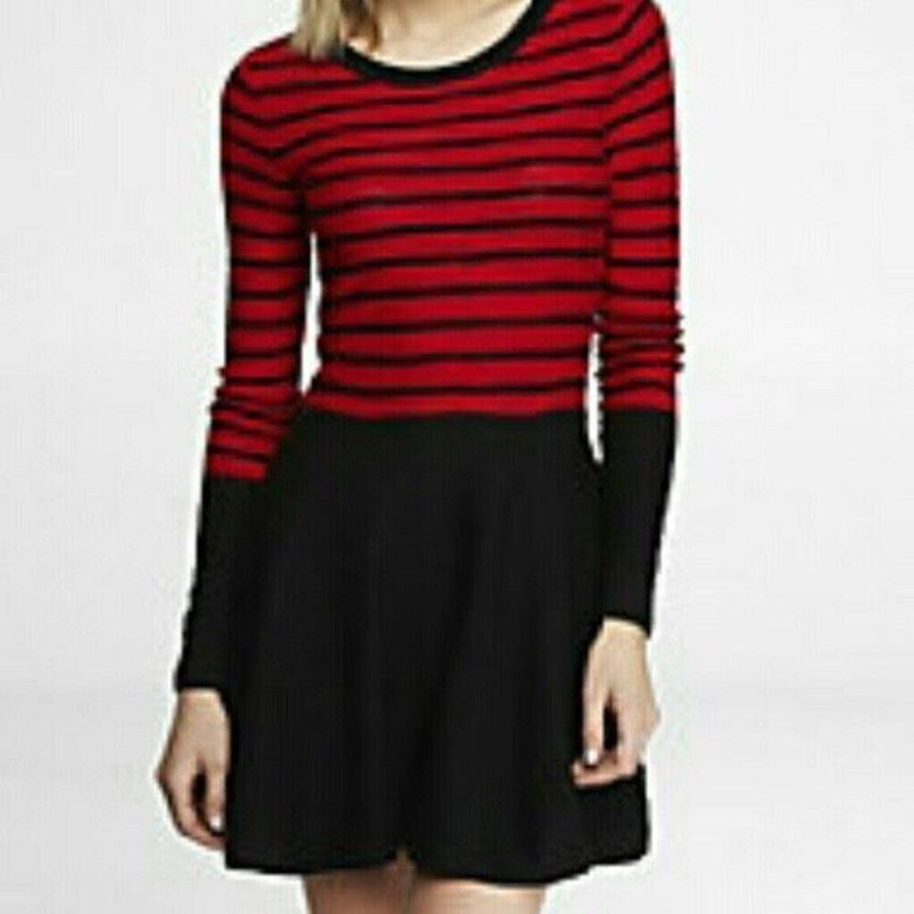 Express Red and Black Striped Sweater Dress Size SP